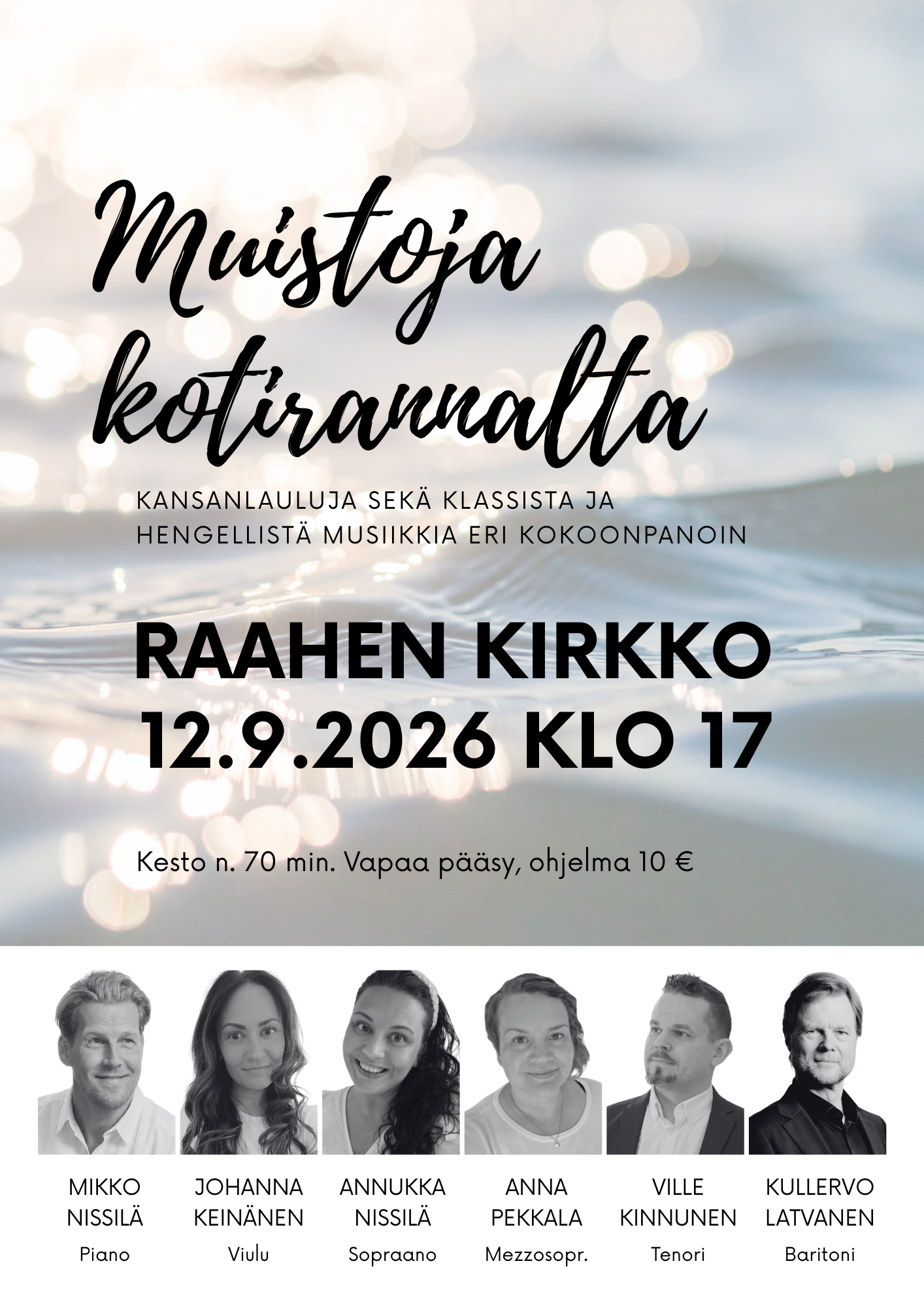 Muistoja kotirannalta -konsertti Raahen kirkossa 12.9.2026 klo 17